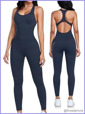Seamless Yoga Jumpsuit Bodysuit Racerback Tummy Control Padded Bra